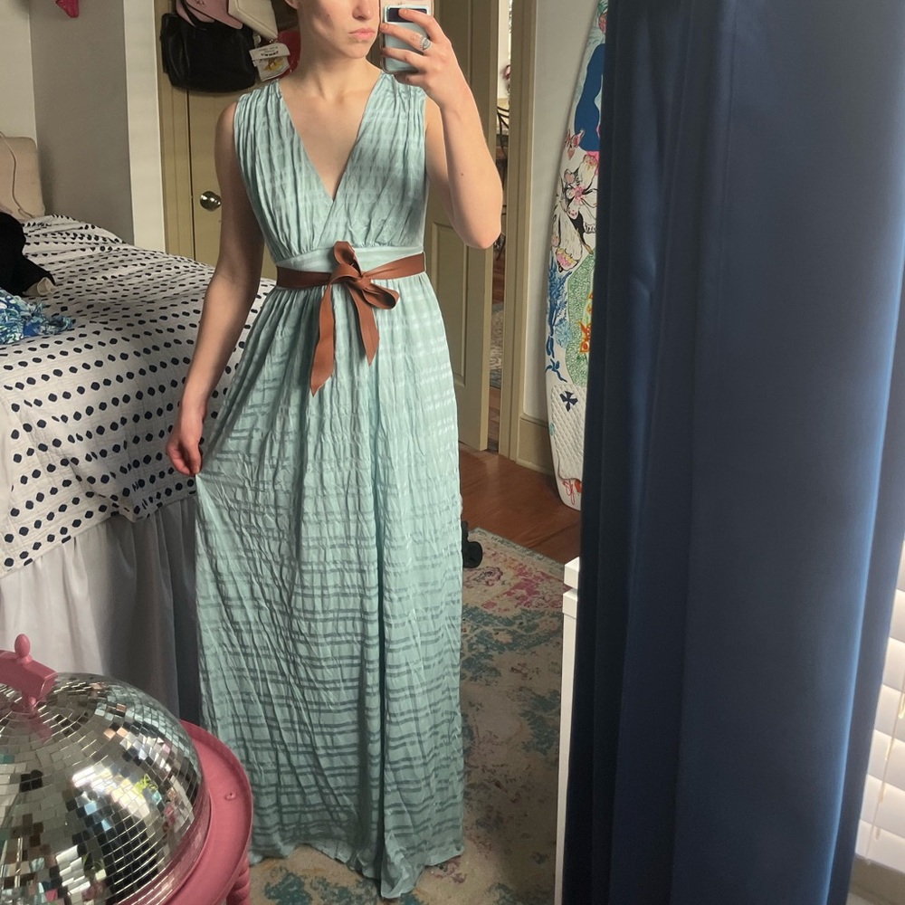 Adam Lippes Blue Maxi Dress with Brown Belt